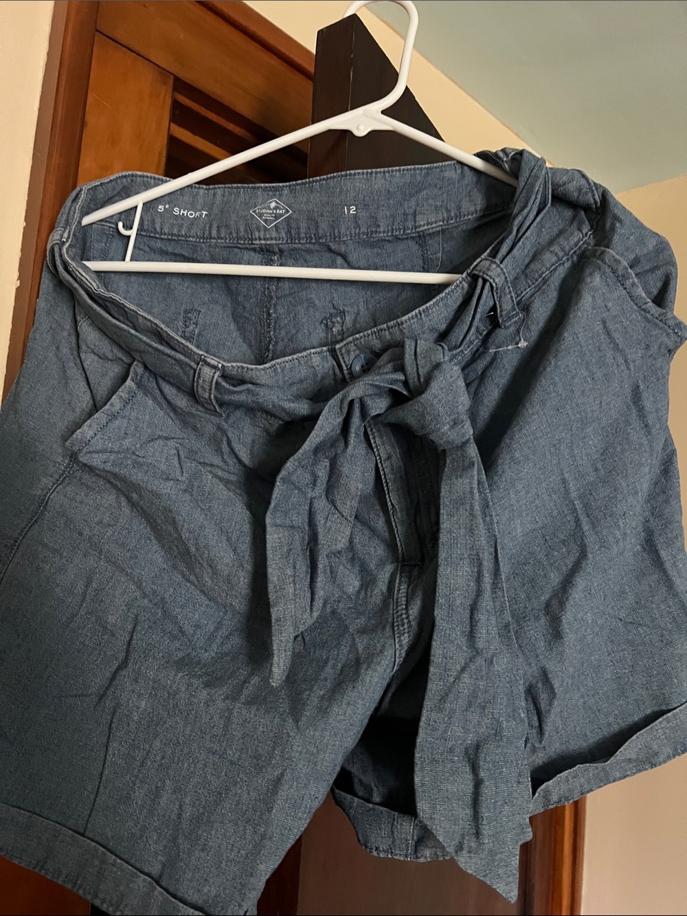 St. John's Bay Denim Tie-Waist Cuffed Shorts - Blue